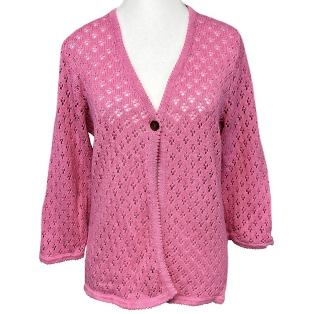 Christopher Banks Pointelle Knit Pink Cardigan Sweater M Coquette Cute